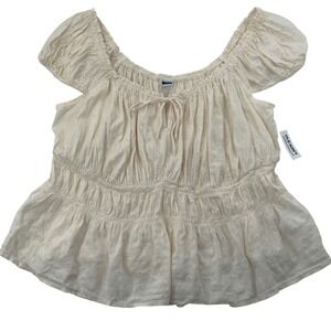 Old Navy Eyelet Lace Smocked Peplum Top 2X NWT Short Puff Sleeve Milkmaid Blouse